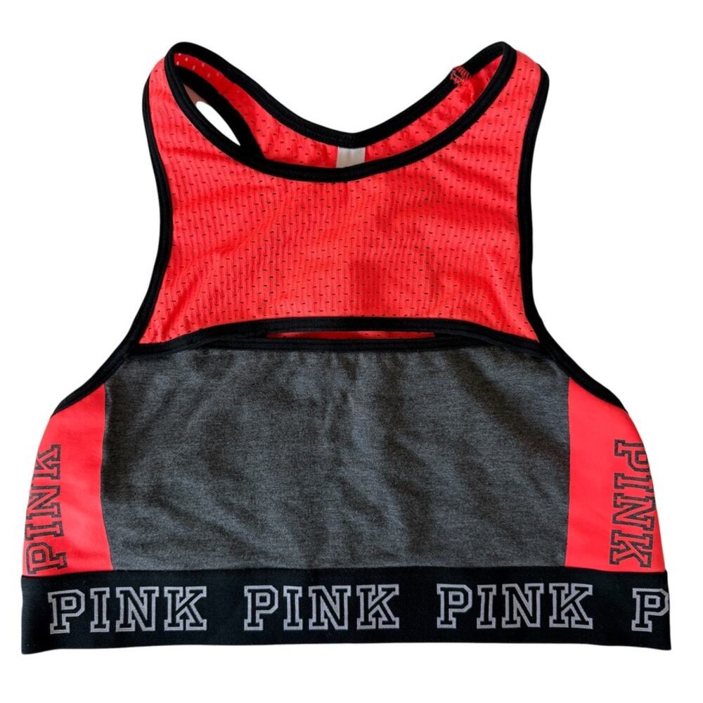 Victoria's Secret PINK Crop Neon Orange Gray & Black Sports Bra Size Medium